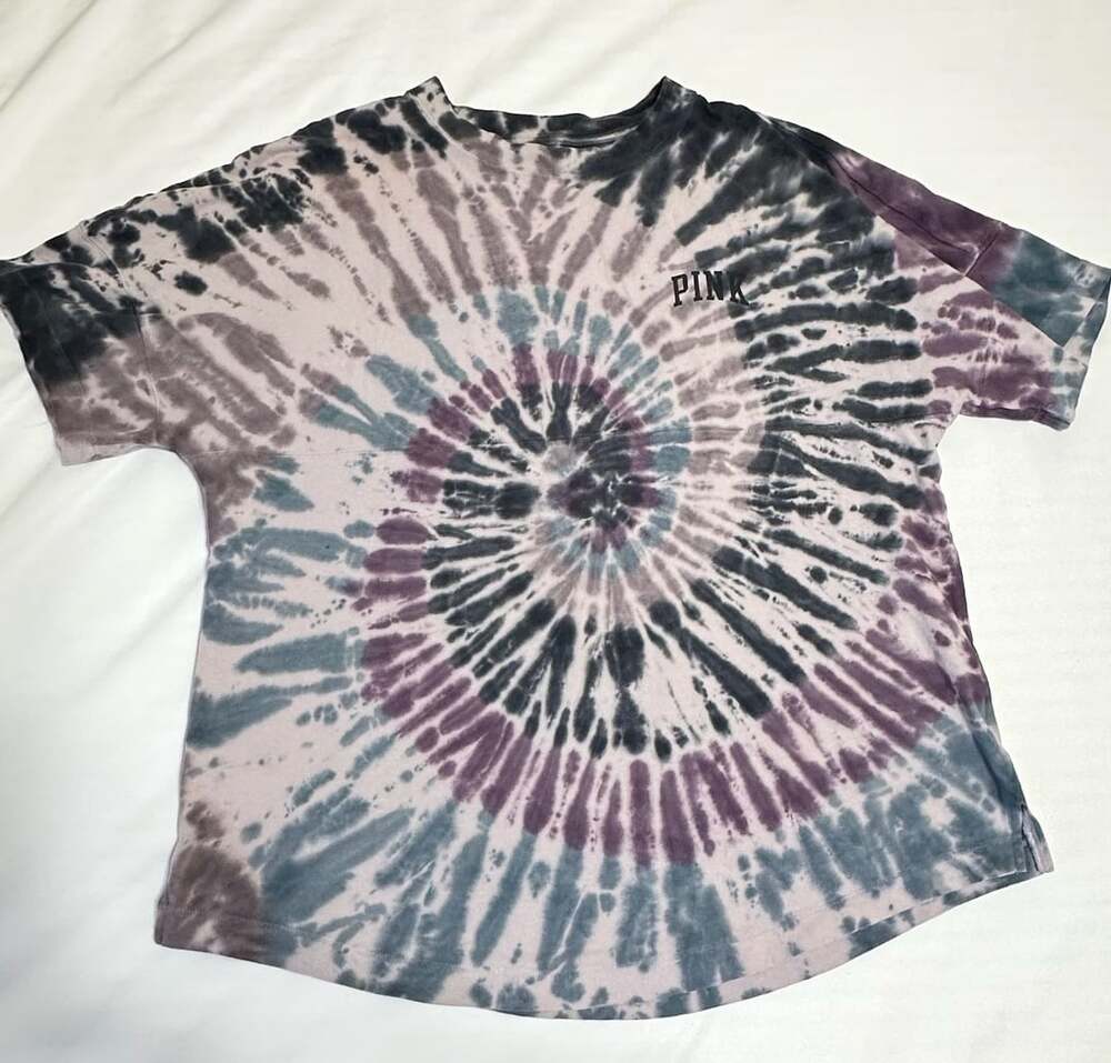 Victoria's Secret PINK Tie-Dye Swirl Logo Short Sleeve T-Shirt
